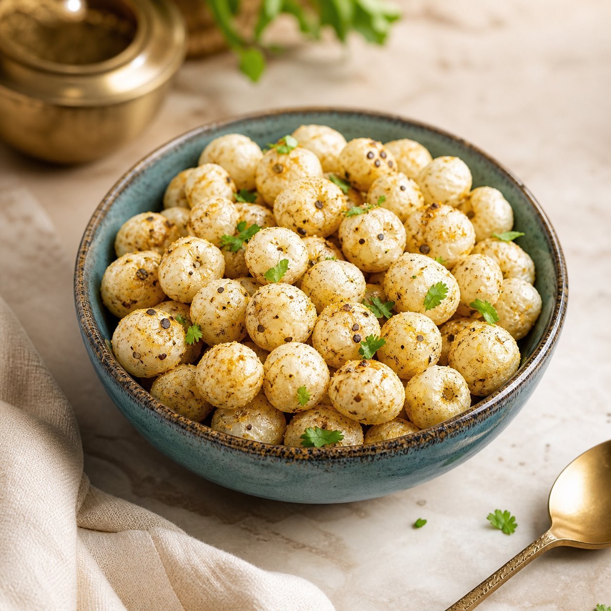 Roasted Mithila makhana in a bowl